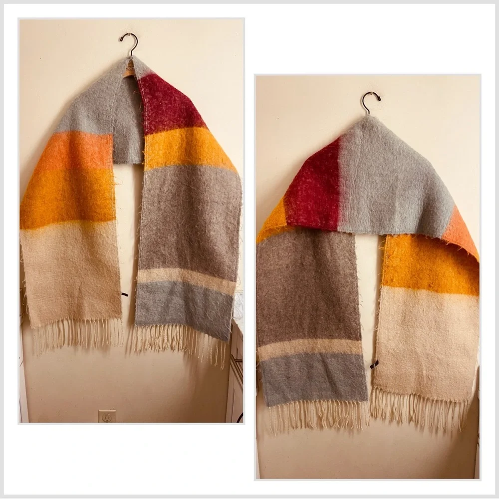 Britt’s Knits Barcelona Blanket Scarf Multicolor Color Block Fringe 80” x 14” - Picture 1 of 9